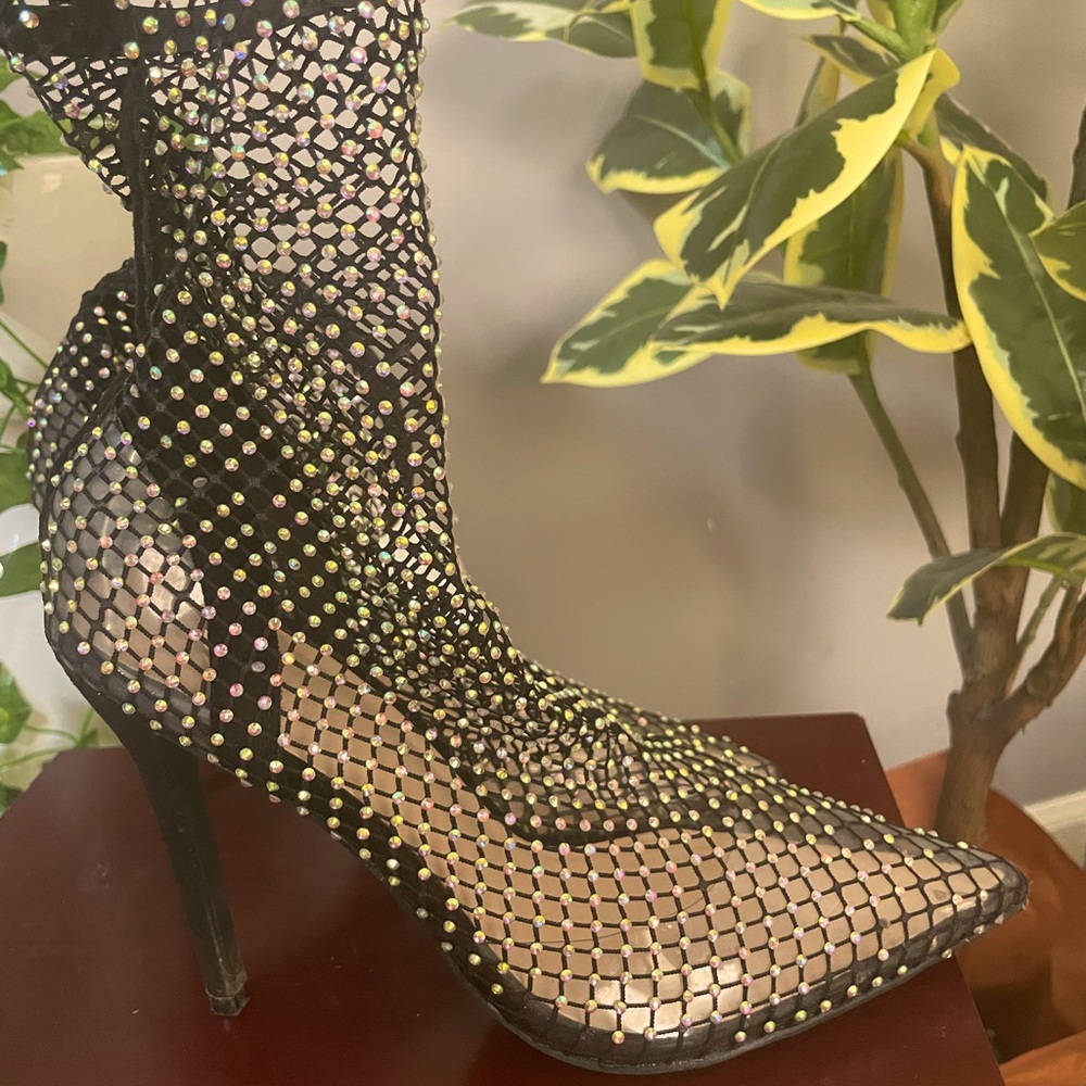 Crystal studded see-through heels